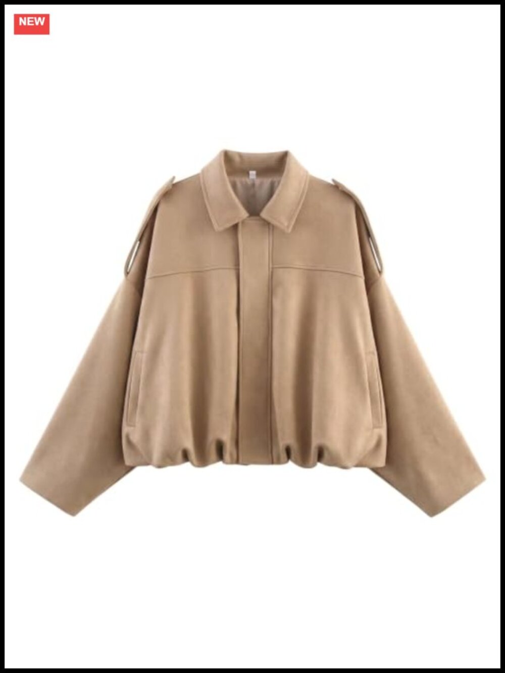 Faux Suede Bomber Jacket Oversized Cropped Batwing Sleeve Fall Coat